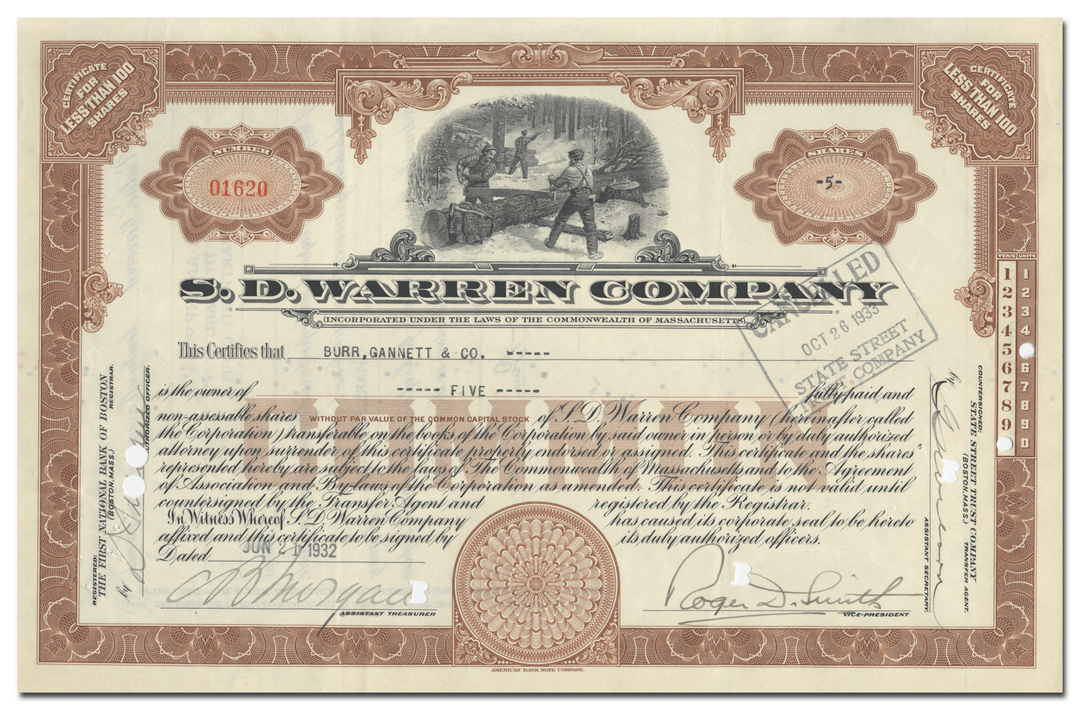 S. D. Warren Company Stock Certificate