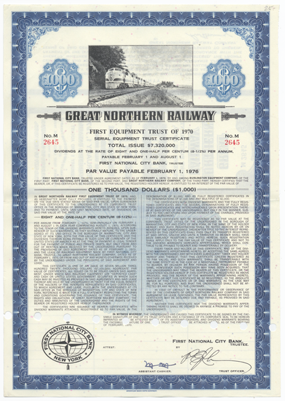 Great Northern Railway Company Bond Certificate
