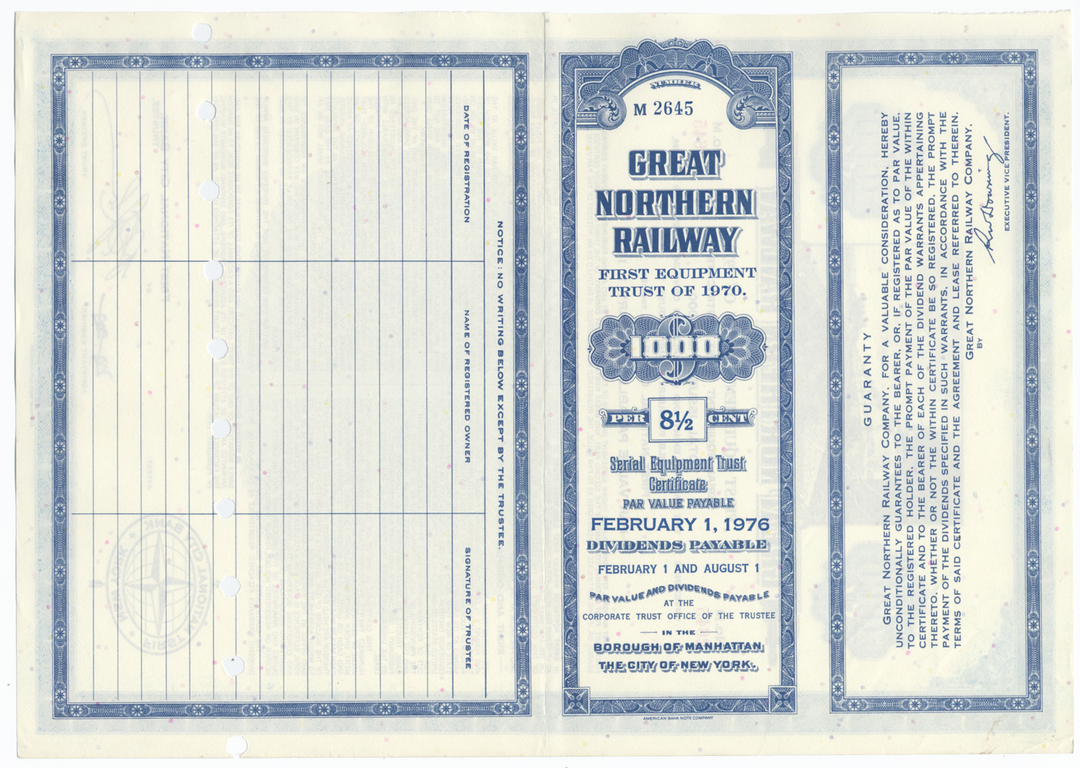 Great Northern Railway Company Bond Certificate