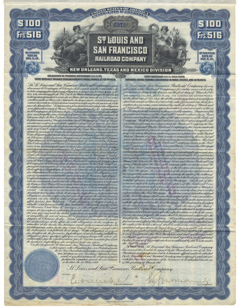 St. Louis and San Francisco Railroad Company Bond Certificate