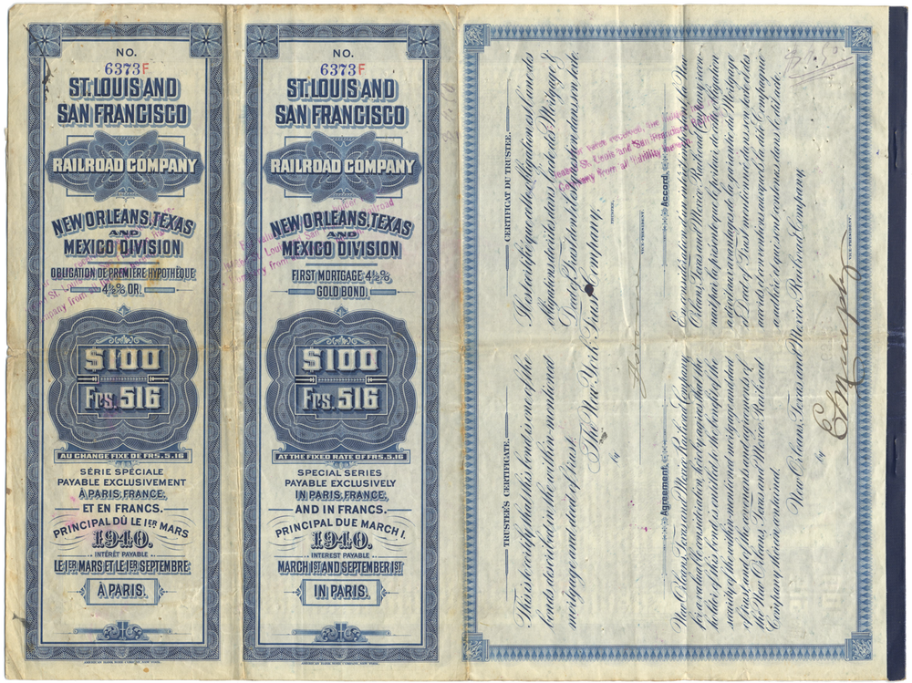 St. Louis and San Francisco Railroad Company Bond Certificate