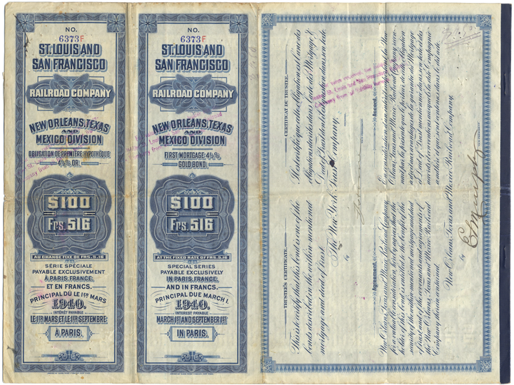 St. Louis and San Francisco Railroad Company Bond Certificate