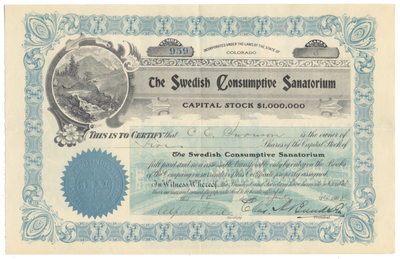Swedish Consumptive Sanatorium Stock Certificate