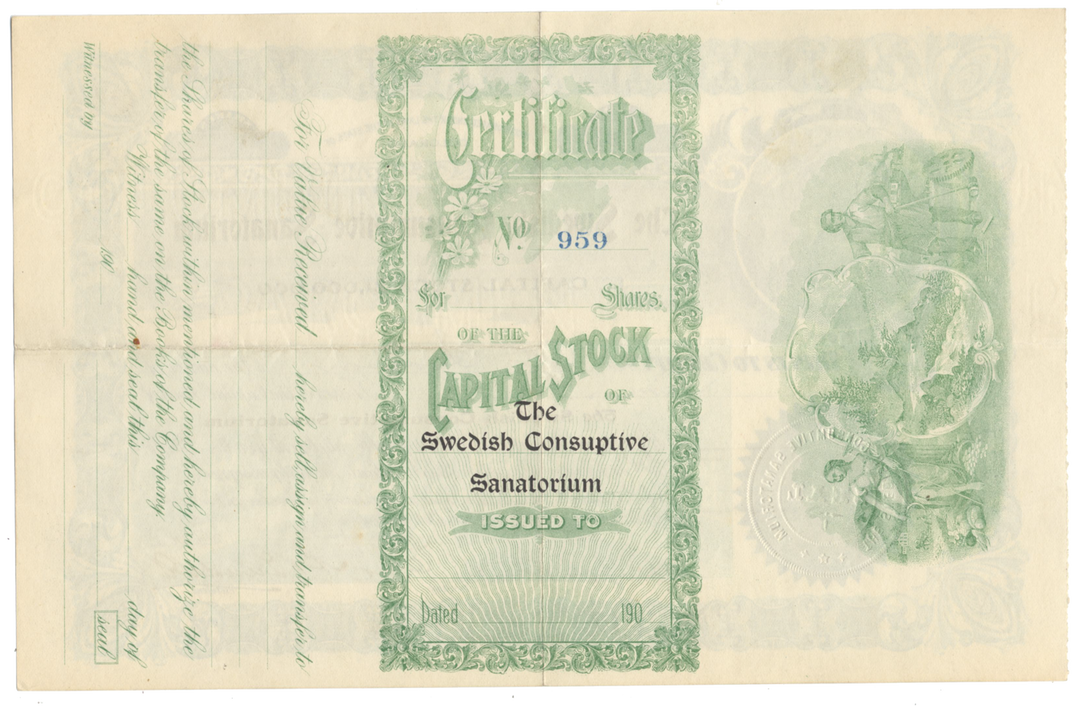 Swedish Consumptive Sanatorium Stock Certificate