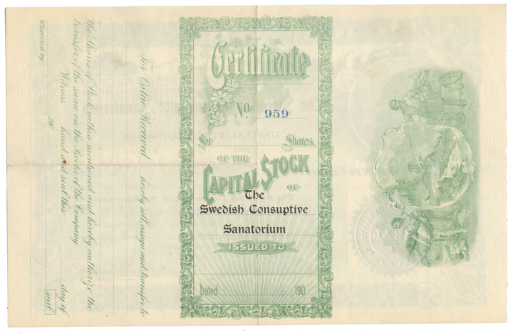 Swedish Consumptive Sanatorium Stock Certificate