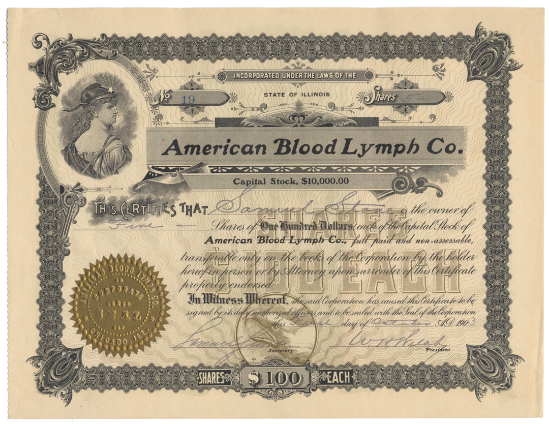 American Blood Lymph Co. Stock Certificate