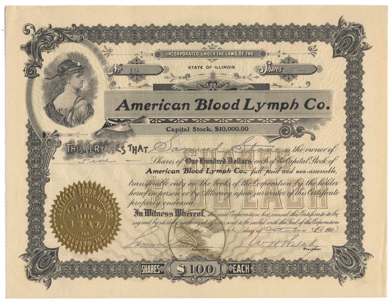 American Blood Lymph Co. Stock Certificate