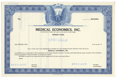 Medical Economics, Inc. Specimen Stock Certificate