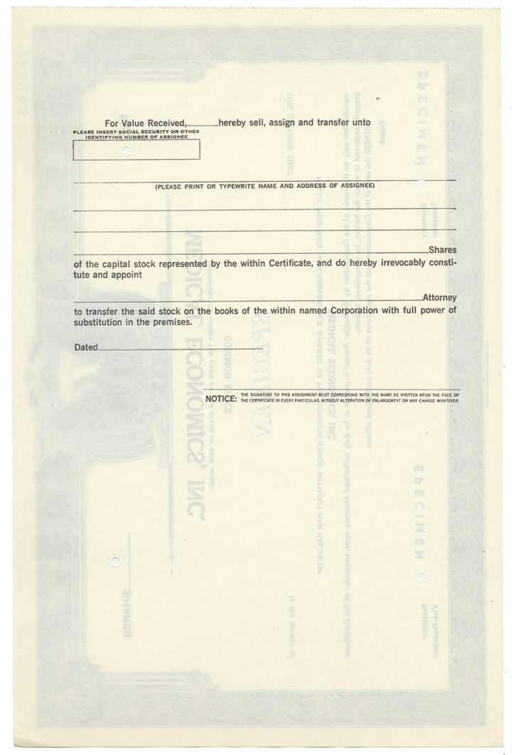 Medical Economics, Inc. Specimen Stock Certificate