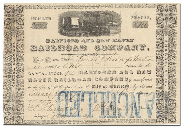 Hartford and New Haven Railroad Company Stock Certificate