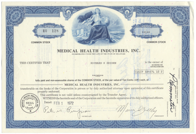 Medical Health Industries, Inc. Stock Certificate