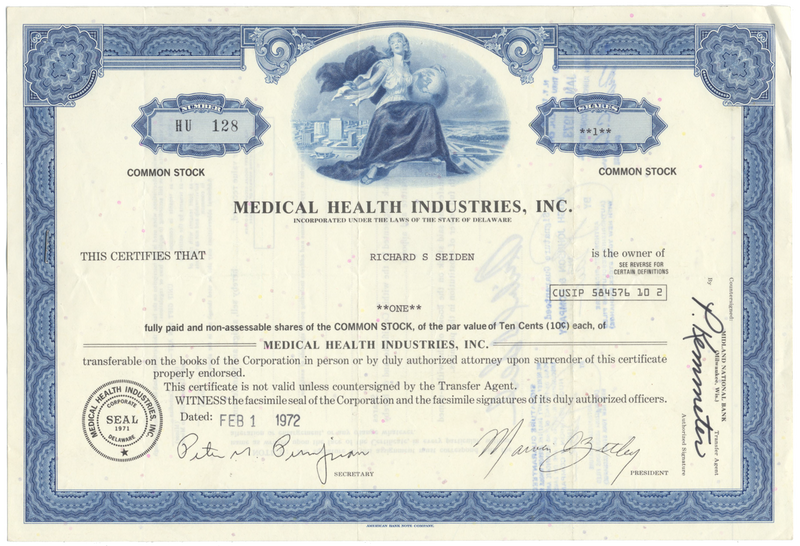 Medical Health Industries, Inc. Stock Certificate