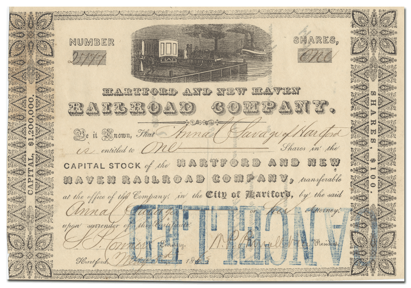 Hartford and New Haven Railroad Company Stock Certificate