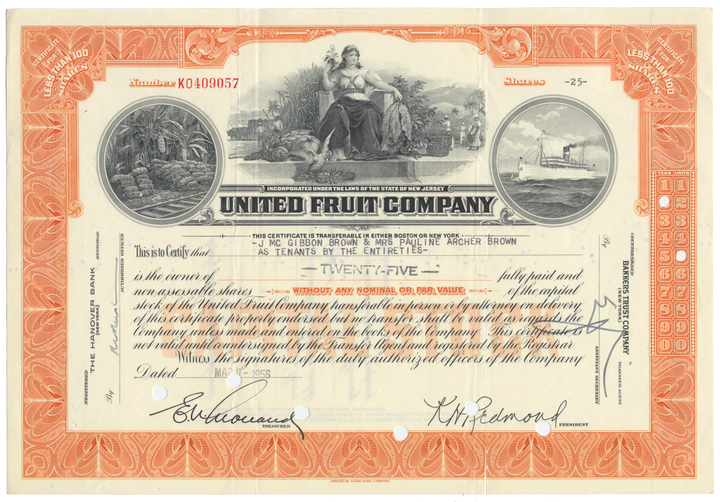 United Fruit Company Stock Certificate