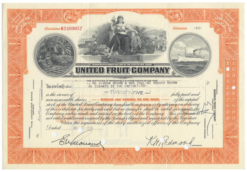 United Fruit Company Stock Certificate