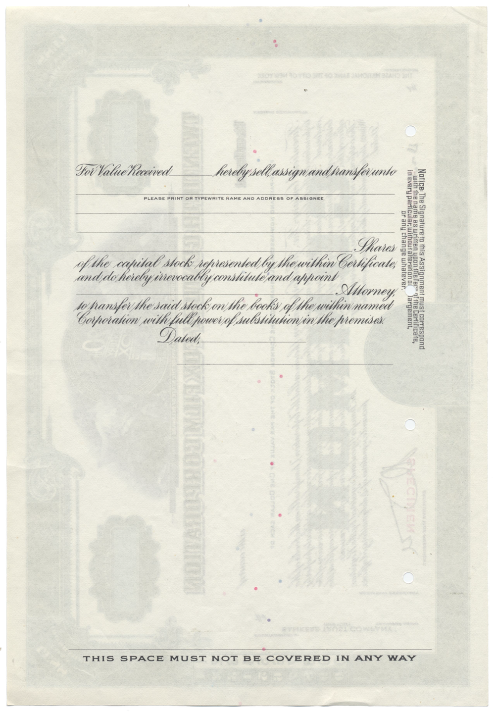 Twentieth Century-Fox Film Corporation Specimen Stock Certificate