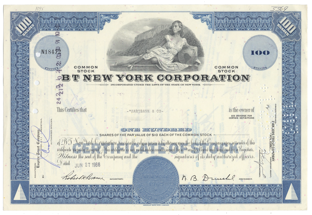 BT New York Corporation Stock Certificate