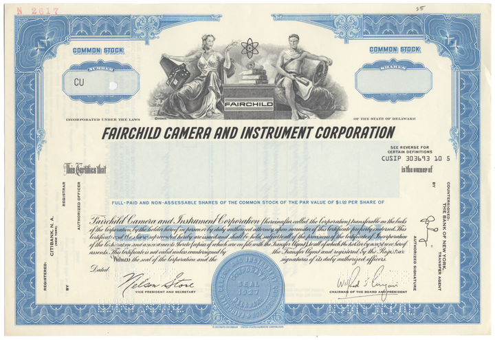 Fairchild Camera and Instrument Corporation Specimen Stock Certificate