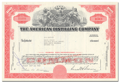 American Distilling Company Stock Certificate