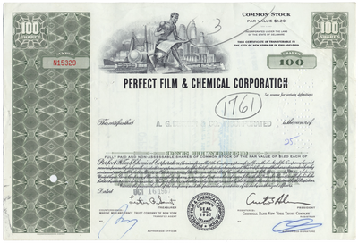 Perfect Film & Chemical Corporation Stock Certificate