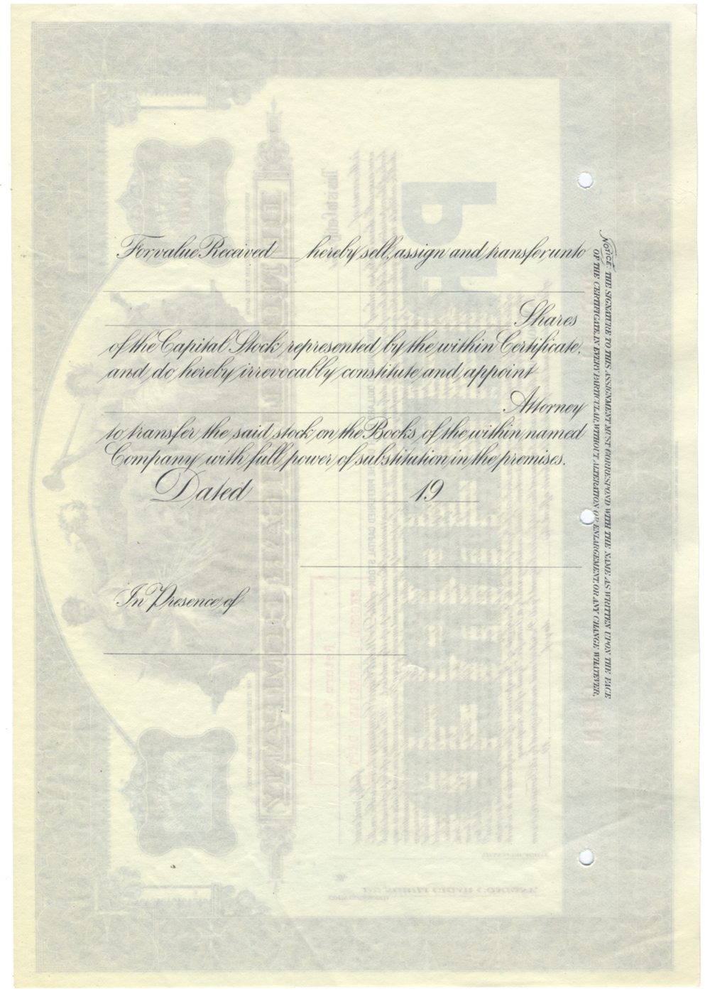 De Nobili Cigar Company Specimen Stock Certificate