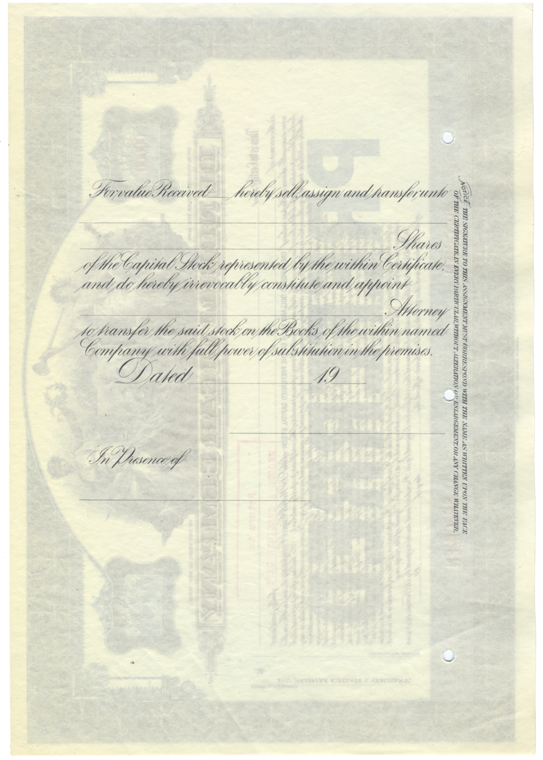 De Nobili Cigar Company Specimen Stock Certificate