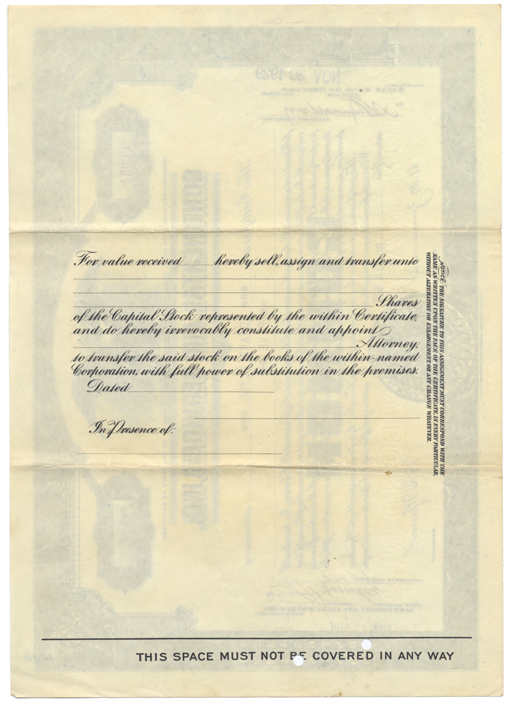 Continental Air Services, Inc. Stock Certificate