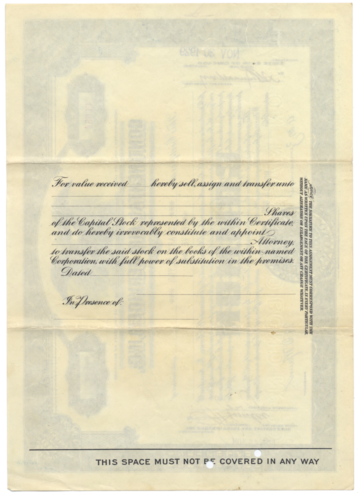 Continental Air Services, Inc. Stock Certificate