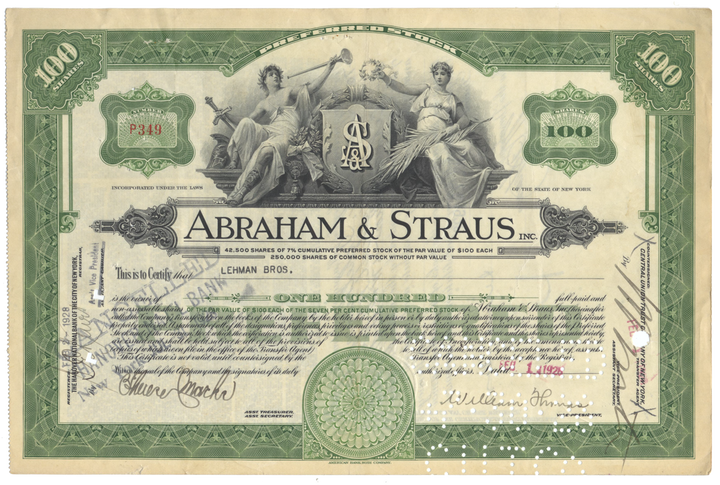 Abraham & Straus, Inc. Stock Certificate