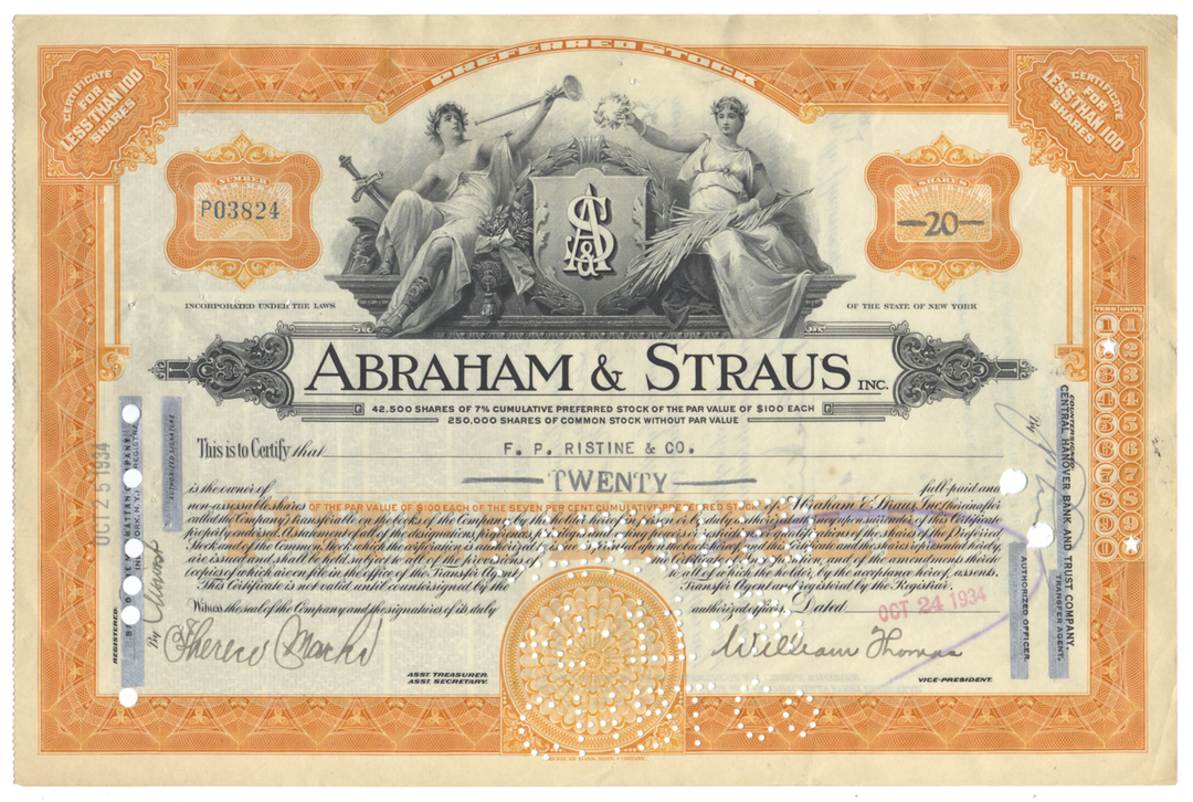 Abraham & Straus, Inc. Stock Certificate