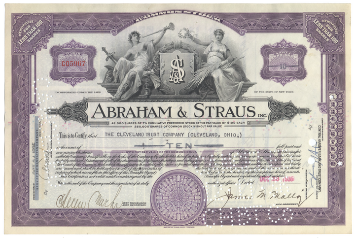 Abraham & Straus, Inc. Stock Certificate