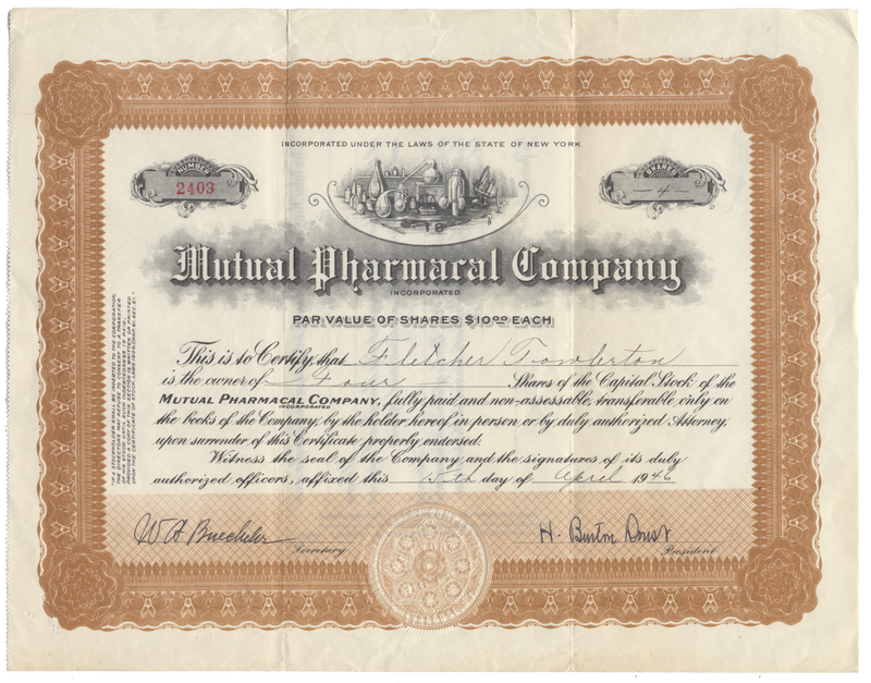 Mutual Pharmacal Company Stock Certificate