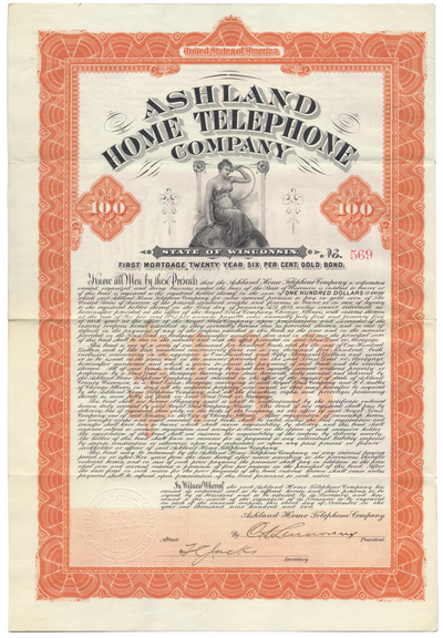 Ashland Home Telephone Company Bond Certificate