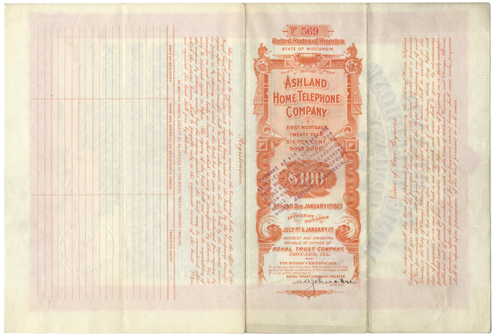 Ashland Home Telephone Company Bond Certificate