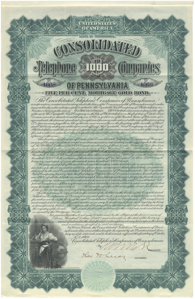 Consolidated Telephone Companies of Pennsylvania Bond Certificate