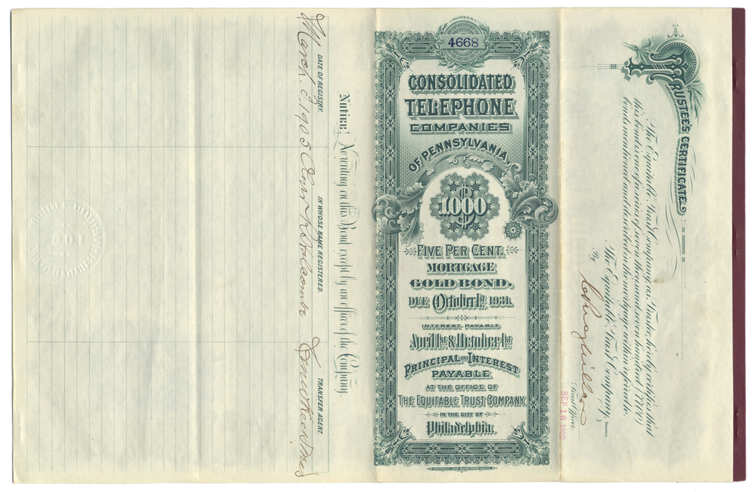 Consolidated Telephone Companies of Pennsylvania Bond Certificate