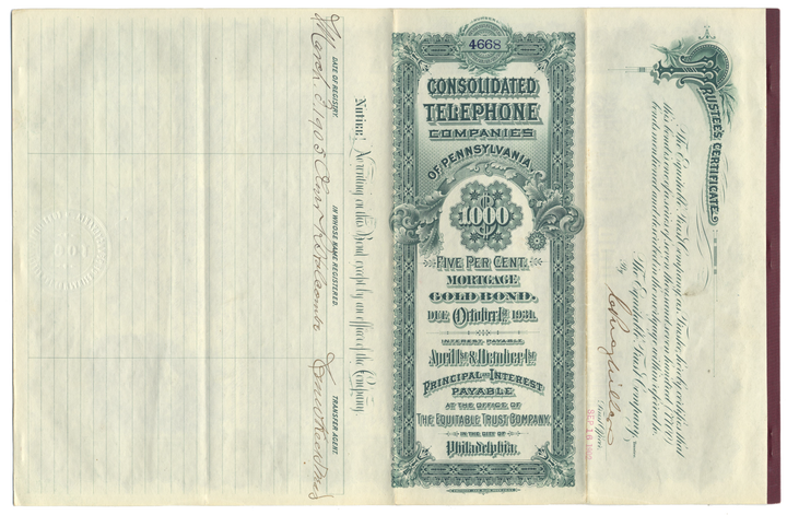 Consolidated Telephone Companies of Pennsylvania Bond Certificate