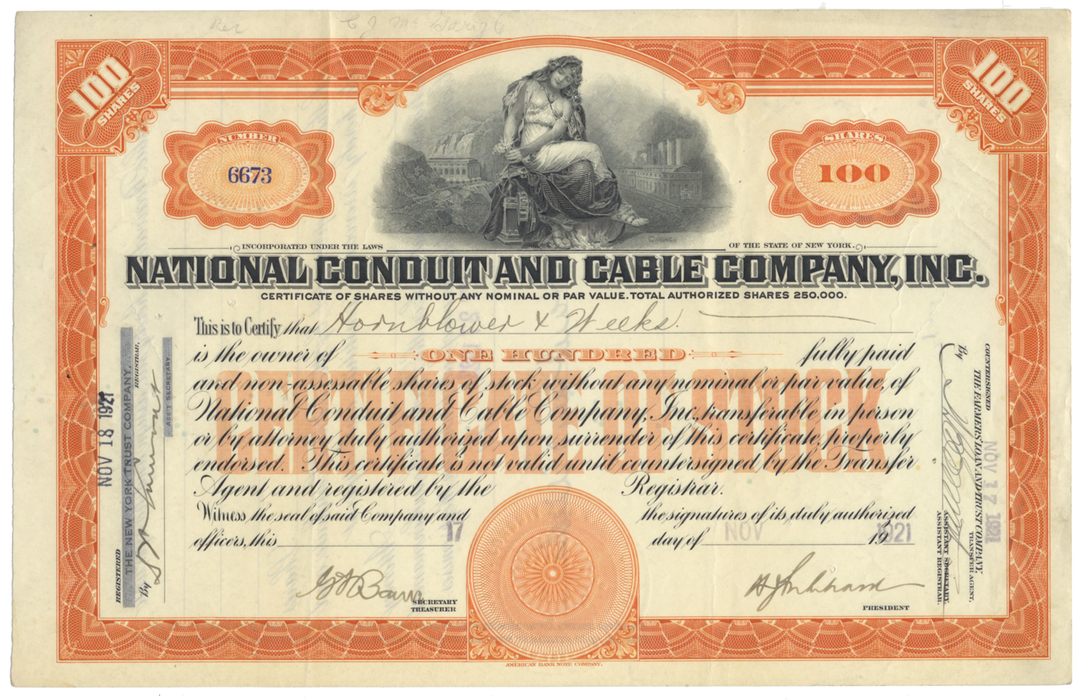 National Conduit and Cable Company, Inc. Stock Certificate