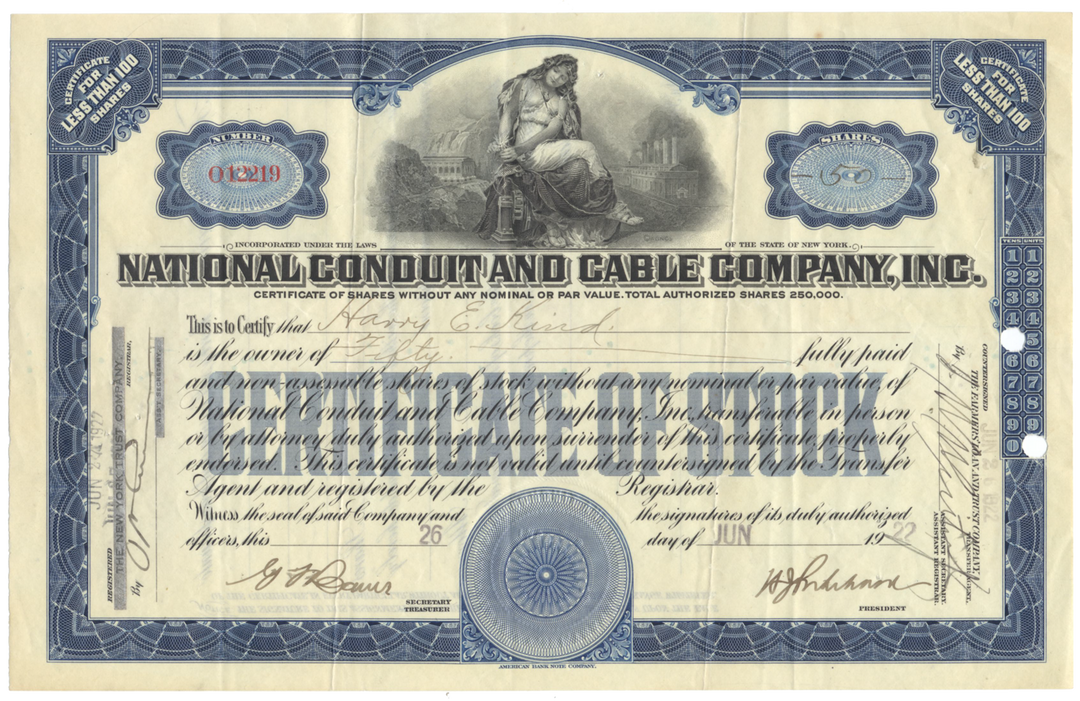 National Conduit and Cable Company, Inc. Stock Certificate