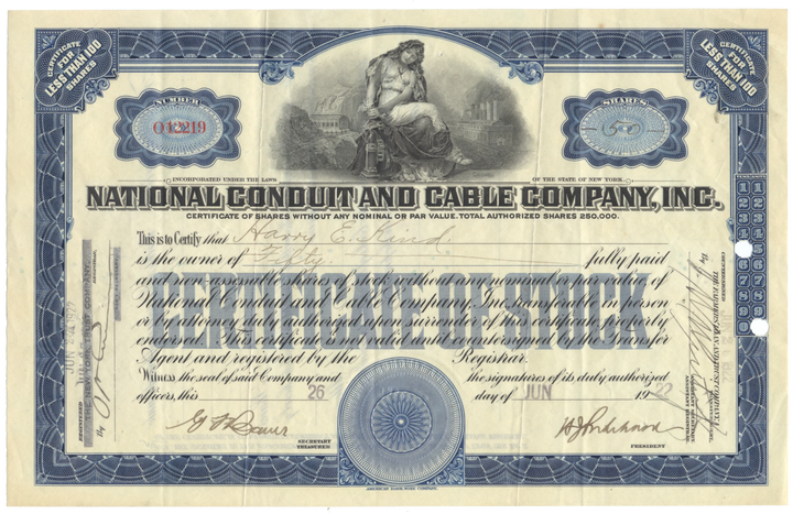 National Conduit and Cable Company, Inc. Stock Certificate