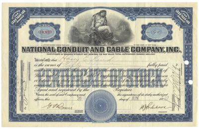 National Conduit and Cable Company, Inc. Stock Certificate