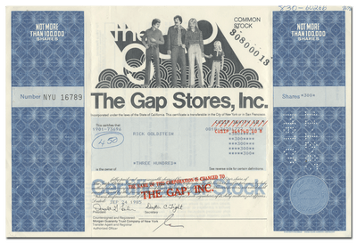 Gap Stores, Inc. Stock Certificate