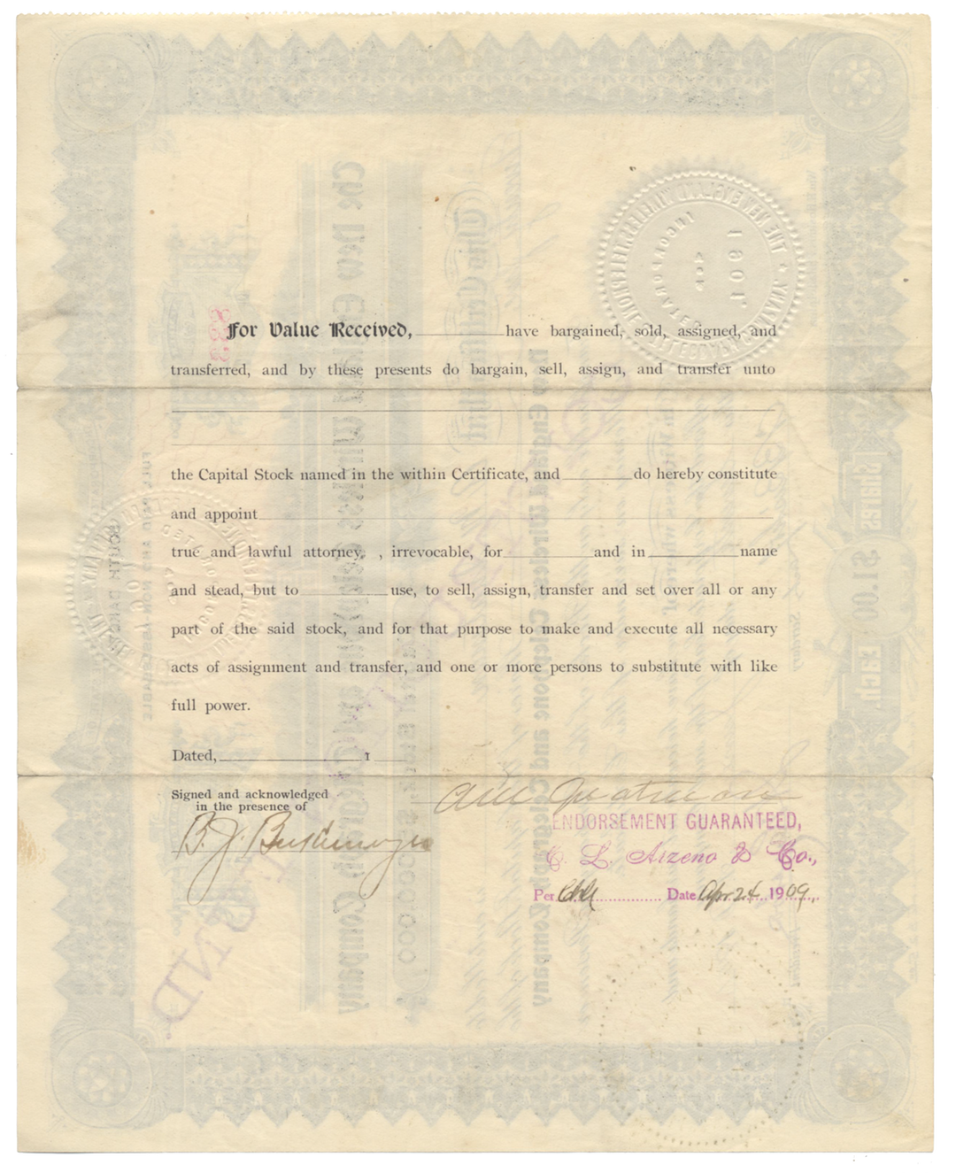 New England Wireless Telephone and Telegraph Company Stock Certificate