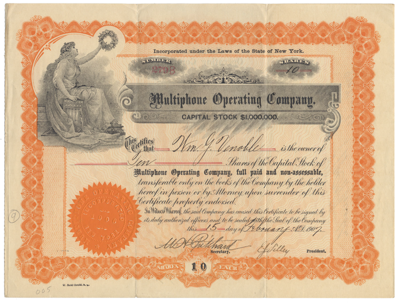 Multiphone Operating Company Stock Certificate