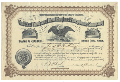 New York and New England Telephone Company Stock Certificate