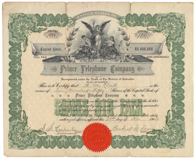Prince Telephone Company Stock Certificate