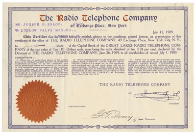 Radio Telephone Company Stock Certificate