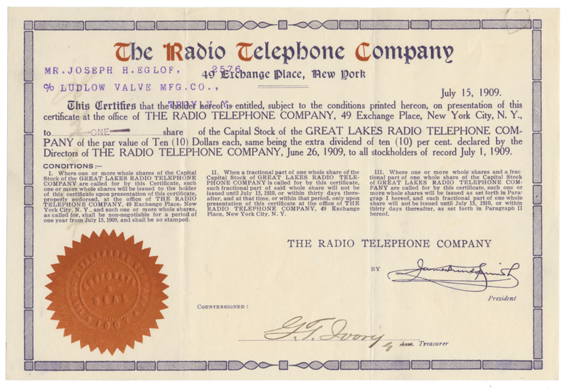 Radio Telephone Company Stock Certificate