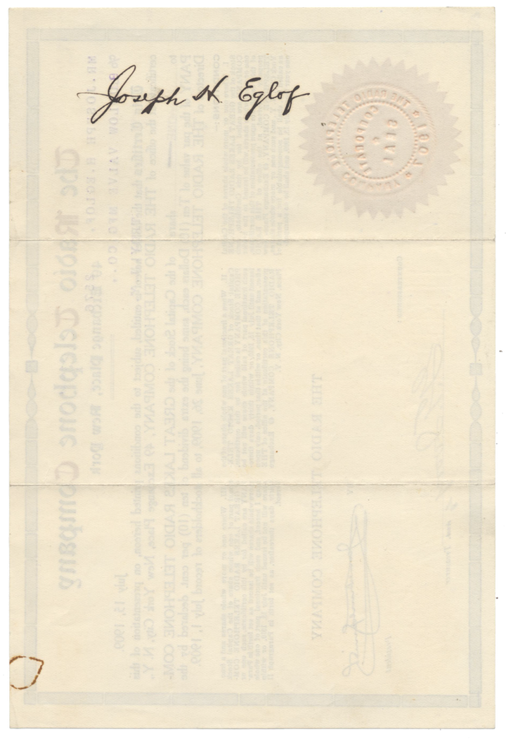 Radio Telephone Company Stock Certificate