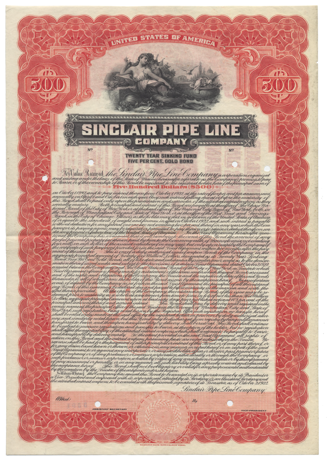 Sinclair Pipe Line Company Bond Certificate